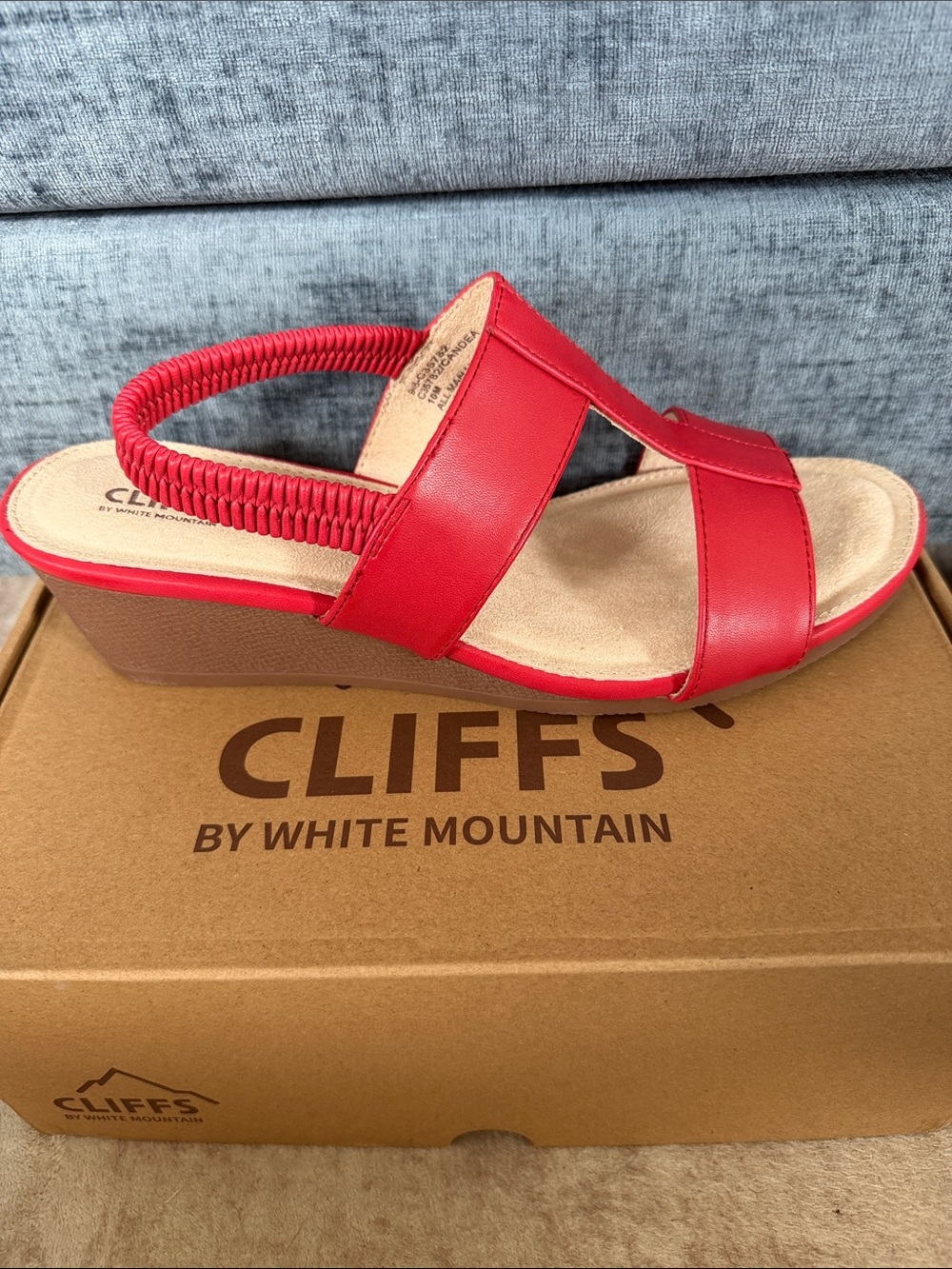 Cliffs by WHITE MOUNTAIN Candea Red Elastic Slingback Wedge Sandal